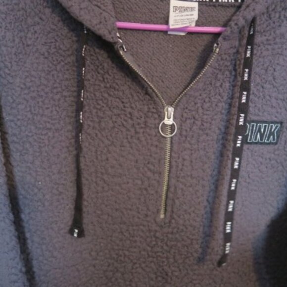 PINK Victoria's Secret fleece hoodie quarter zip sweater in gray, black silver S - Picture 8 of 11